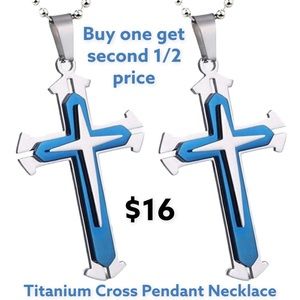 Titanium Steel Blue Silver Cross necklace Unisex